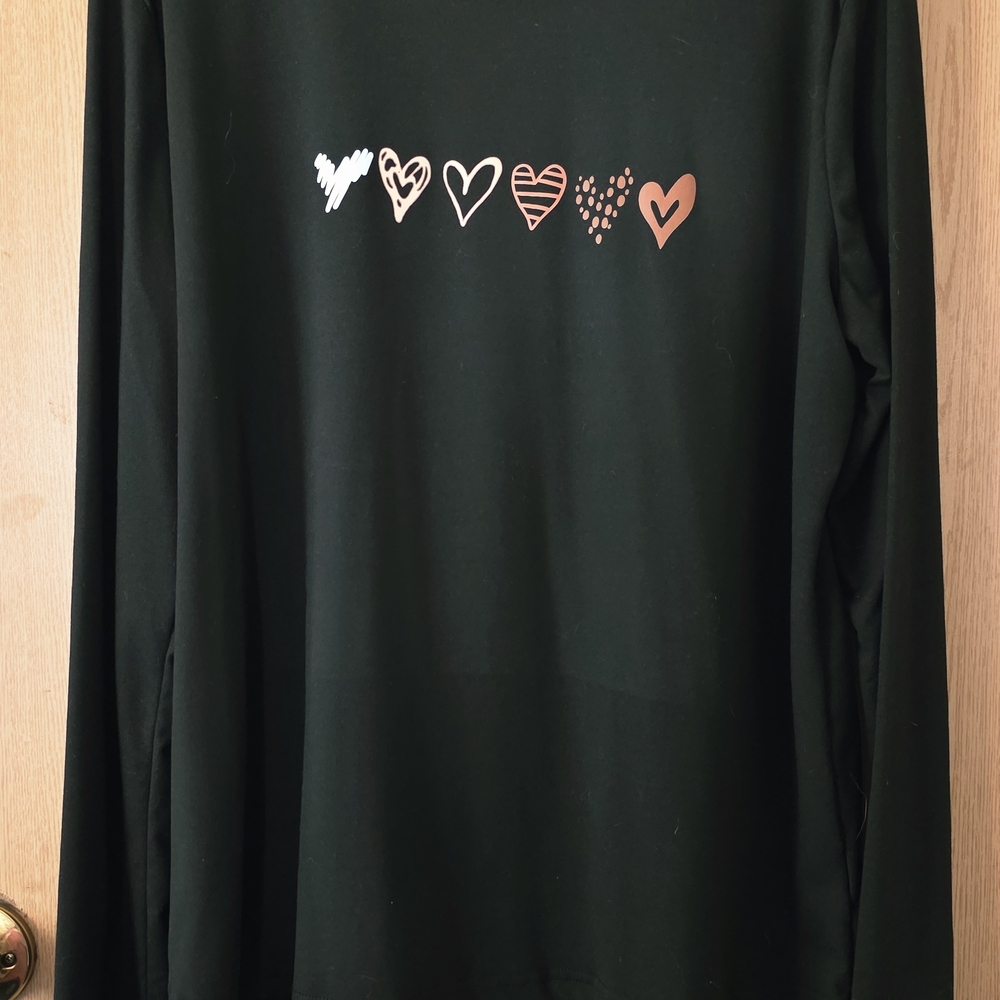 Black Long Sleeve Shirt with Heart Design